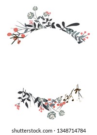 Hand drawn vector frame. Floral wreath with leaves for wedding and holiday. Decorative elements for design.