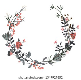 Hand drawn vector frame. Floral wreath with leaves for wedding and holiday. Decorative elements for design.