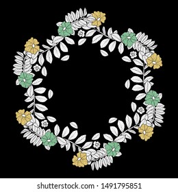 Hand drawn vector frame. Floral wreath with leaves for wedding and holiday. Decorative elements for design. Isolated.Beautiful flowers