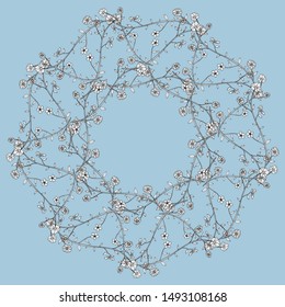 Hand drawn vector frame. Floral wreath with leaves for wedding and holiday. Decorative elements for design. Isolated.Beautiful flowers