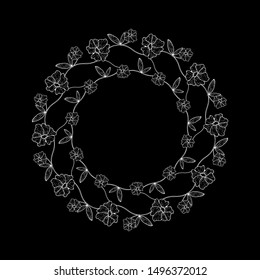 Hand drawn vector frame. Floral wreath with leaves for wedding and holiday. Decorative elements for design. Isolated.Beautiful flowers
