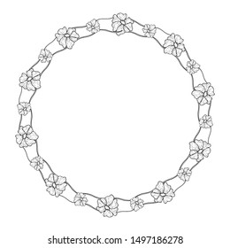 Hand drawn vector frame. Floral wreath with leaves for wedding and holiday. Decorative elements for design. Isolated.Beautiful flowers