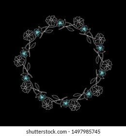 Hand drawn vector frame. Floral wreath with leaves for wedding and holiday. Decorative elements for design. Isolated.Beautiful flowers
