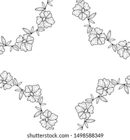 Hand drawn vector frame. Floral wreath with leaves for wedding and holiday. Decorative elements for design. Isolated.Beautiful flowers.Pattern illustration.