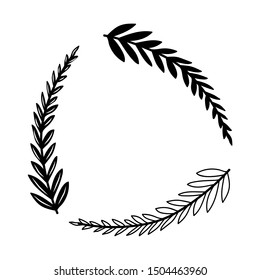 Hand drawn vector frame. Floral wreath with leaves for wedding and holiday. Decorative elements for design. Isolated