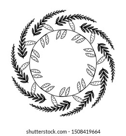 Hand drawn vector frame. Floral wreath with leaves for wedding and holiday. Decorative elements for design. Isolated.Beautiful flowers