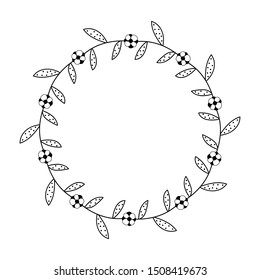 Hand drawn vector frame. Floral wreath with leaves for wedding and holiday. Decorative elements for design. Isolated.Beautiful flowers