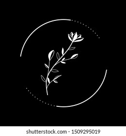 Hand drawn vector frame. Floral wreath with leaves for wedding and holiday. Decorative elements for design. Isolated.Beautiful flowers