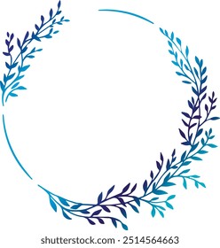 Hand drawn vector frame. Floral wreath with leaves for wedding and holiday in blue color. Decorative elements for design. Isolated