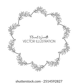 Marco de Vector dibujado a mano. Corona floral con hojas para boda y vacaciones. Elementos decorativos para el diseño