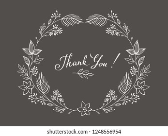 Hand drawn vector frame with foliage and brunch on scandinavian style isolated on dark background