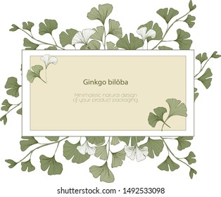 Hand drawn vector frame with Ginkgo biloba leaves.