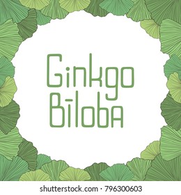 Hand drawn vector frame of green ginkgo leaves