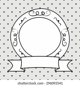 Hand drawn vector frame on polka dots grey background