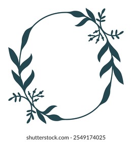 Hand Drawn Vector Frame. Oval Wreath With Leaves. Decorative Element For Design. Isolated On A White Background.