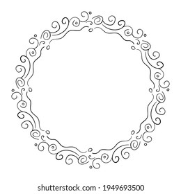 Hand drawn vector frame with thin black curls and swirls isolated on white background