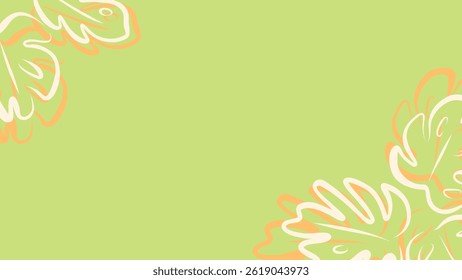 Hand drawn vector frame of tropical leaves with place for your text on lime green background