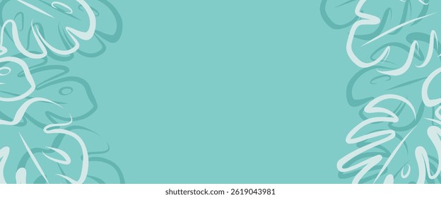 Hand drawn vector frame of tropical leaves with place for your text on green background