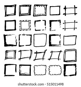 Hand drawn vector frames collection. Cartoon style vector doodles. Pencil effect isolated borders.
