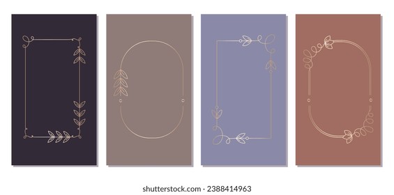 Hand drawn vector frames. Elegant golden frame on a dark background.  The illustrations are perfect for wedding invitation, post cards, logo, phone backgrounds, stories. Vector