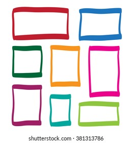 Hand drawn vector frames set, icons, illustration in colors, very simple
