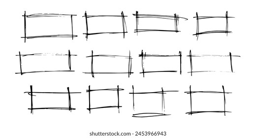 Hand drawn vector frames.Doodles, hand drawn rectangle frames set. Doodle rectangular shape. Scribble pencil square text box, highlighting design elements. Line border. Vector illustration  eps 10