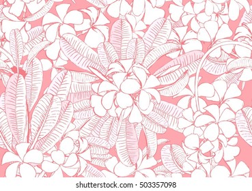 Hand drawn vector frangipani seamless.
