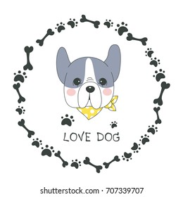 Hand drawn vector French bulldog cute cartoon design, dog vector illustration.