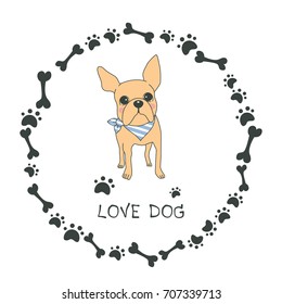 Hand drawn vector French bulldog cute cartoon design, dog vector illustration.