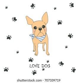 Hand drawn vector French bulldog cute cartoon design, dog vector illustration.