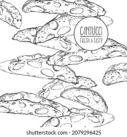Hand drawn vector fresh baked cantucci. Flavored italian cafe dessert. Isolated outline images for design, packaging, menu