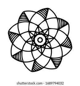Hand drawn vector geometric and floral mandala. Perfect for anti stress coloring page, card, pattern, textile print, tattoo template.