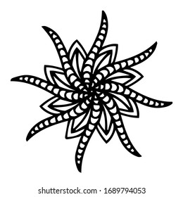 Hand drawn vector geometric and floral mandala. Perfect for anti stress coloring page, card, pattern, textile print, tattoo template.