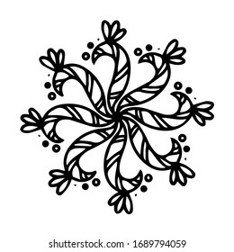Hand drawn vector geometric and floral mandala. Perfect for anti stress coloring page, card, pattern, textile print, tattoo template.