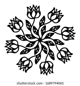 Mandala geométrica y floral dibujada a mano. Perfecto para la página de color anti estrés, tarjeta, patrón, impresión textil, plantilla de tatuaje.