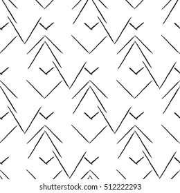 Hand drawn Vector geometric freehand art composition. Speed style black and white painting. Seamless abstract pattern with brushstrokes background. Can be used for fashion, advertising, web design