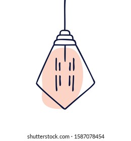 Hand drawn vector geometric loft lamps. Edison lamps and modern sketch. Vintage light bulbs doodle art hanging free hand line style vector.