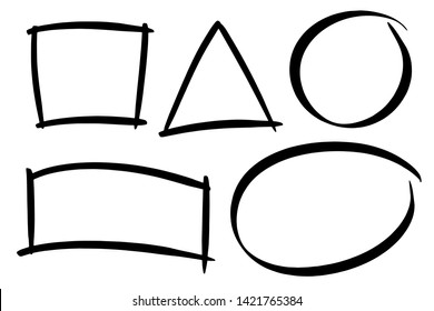 Hand drawn vector geometric shapes. Outlined frame set. Square, rectangular, triangle and oval design elements.