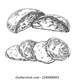Dibujo manual vectorial de la ilustración alemana del jengibre. Dulce enfermera elisen lebkuchen. Postre dulce de Navidad tradicional. Galletas con glaseado de nuez de miel. Plantilla para menú, diseño y anuncio