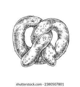 Hand drawn vector german pretzels. Sweet or salty baked pastry. Template for menu, ad, design, label