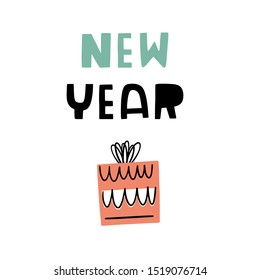 Hand drawn vector gift box for new year holiday
