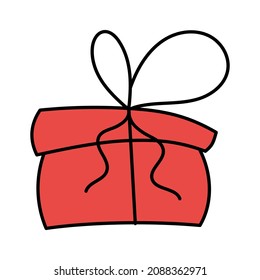 Hand drawn vector gift box in doodle style, isolated on white background.