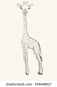 Hand drawn vector giraffe isolated on pink background.