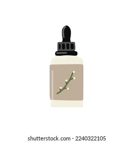 Hand drawn vector glass bottle with cosmetic serum. 