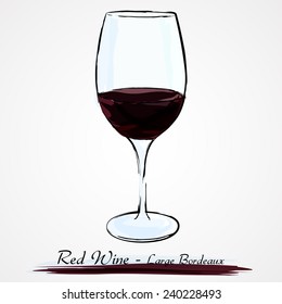 Hand drawn vector glass of red wine on the light background
