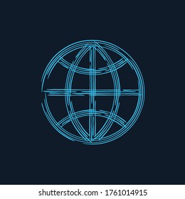 Hand drawn vector globe icon in linear brush style. Stock vector illustration isolated on white background.