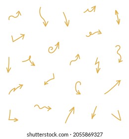 Hand Drawn Vector Gold Arrow Set Collection