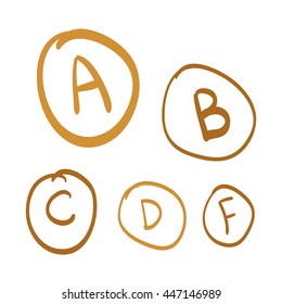 Hand drawn vector grades, set of gold hand drawn letters, gold doodle illustration