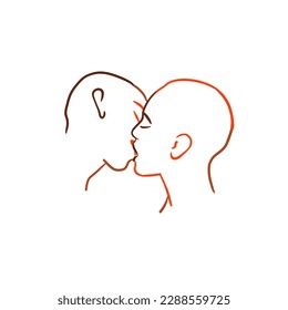 Hand drawn vector graphic art silhouette illustration for Valentines day,drawing kissing couple portrait together in line art style.Love couple kissing together.Valentines beautiful design concept art