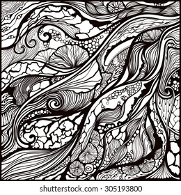 Hand drawn vector graphic black and white pattern.